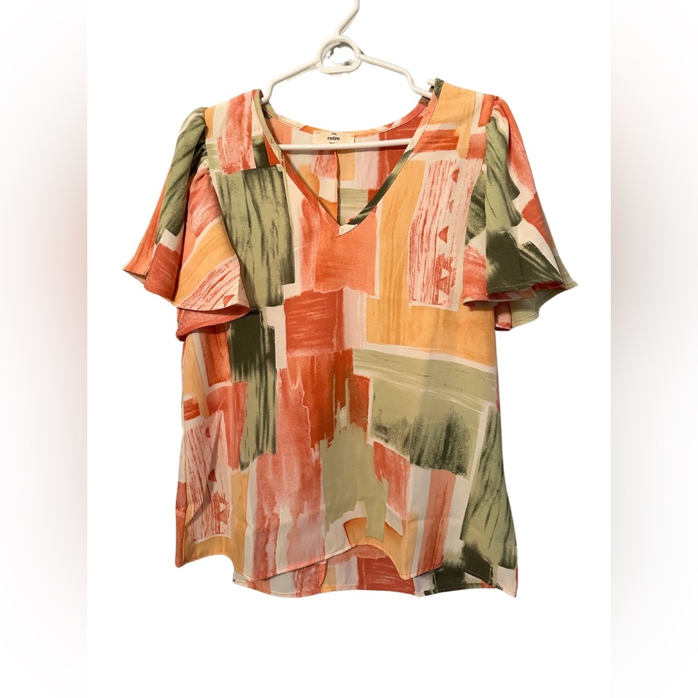 ENTRO Abstract Sage & Peach Blouse